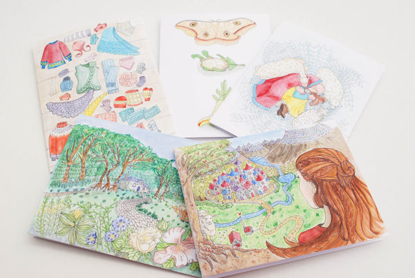 Story Maker Illustrated Note Cards - Set of 5 Blank Cards with Envelopes - Knitting Illustrations