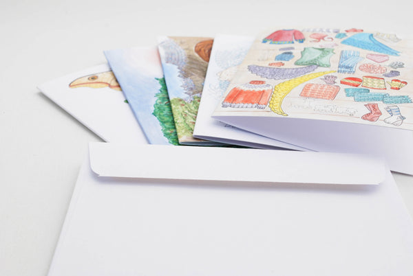 Story Maker Illustrated Note Cards - Set of 5 Blank Cards with Envelopes - Knitting Illustrations