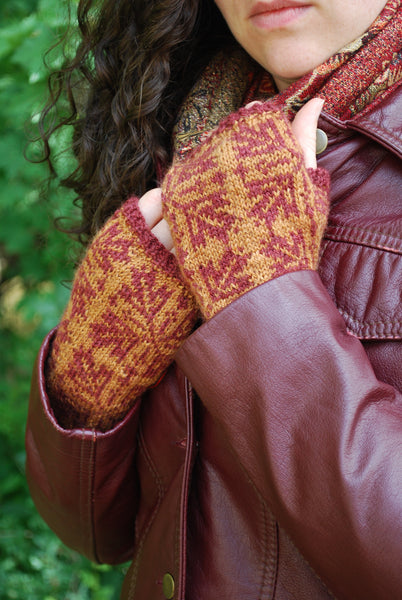 Maple Fall Fingerless Gloves Knitting Pattern (PDF) by Phibersmith Designs