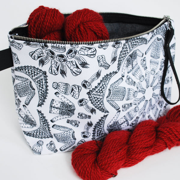Kaleidoscope Knits Project Bag for Knitters - Black & White Colourway