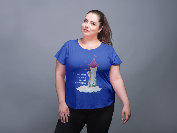 Rapunzel Knits T-shirt - "I can knit my way out of anything" - for knitters